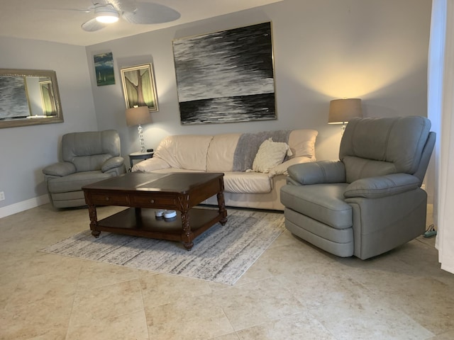 living room featuring ceiling fan