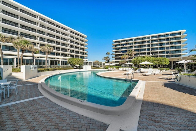 view of swimming pool with a patio area