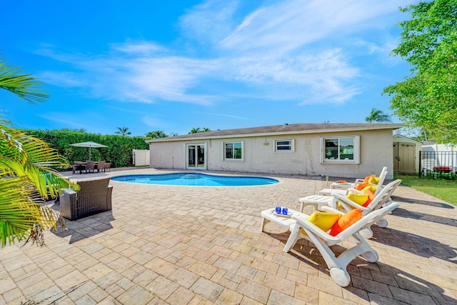 view of swimming pool with a patio