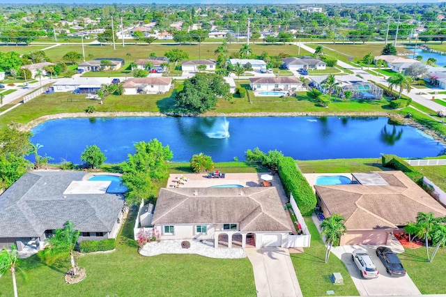 aerial view with a water view