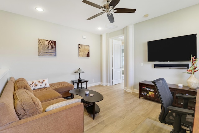 interior space featuring ceiling fan and light hardwood / wood-style floors