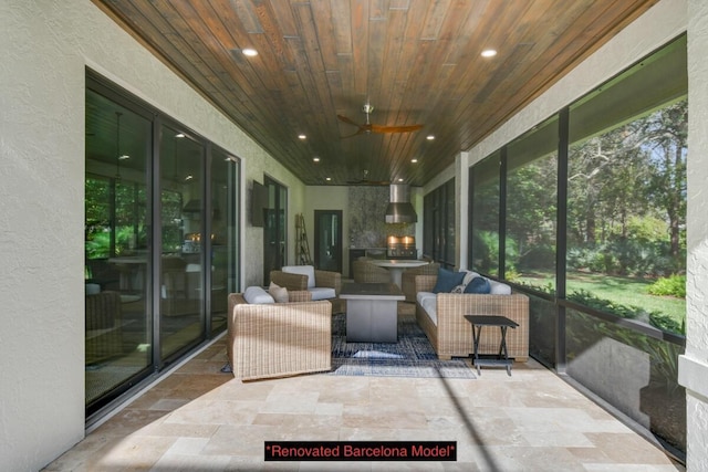 sunroom / solarium with wooden ceiling