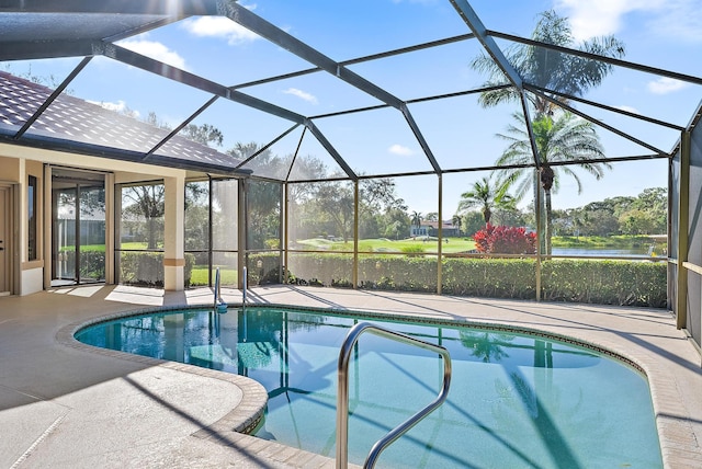 view of pool featuring a patio and a lanai