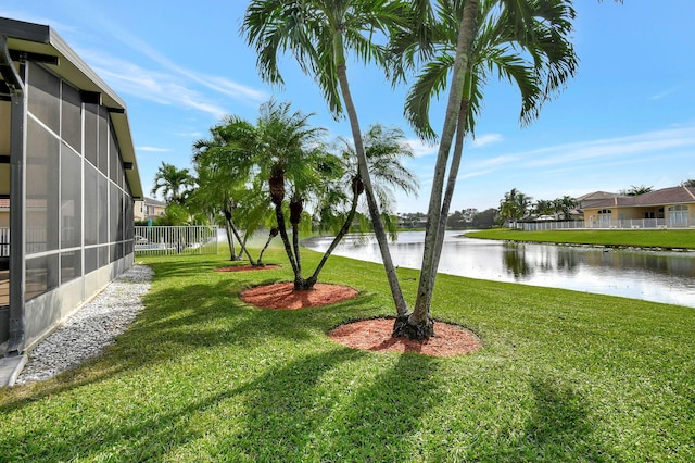 view of yard with a water view