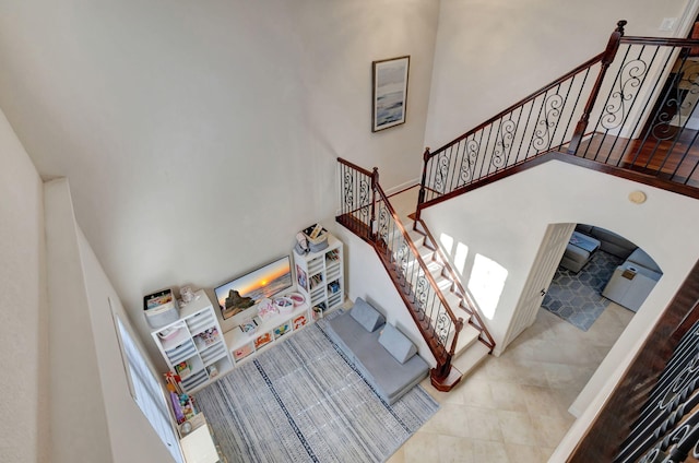 stairs with a high ceiling