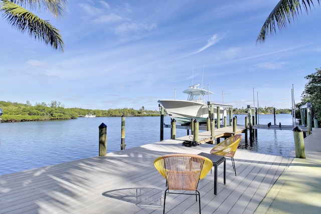 dock area with a water view