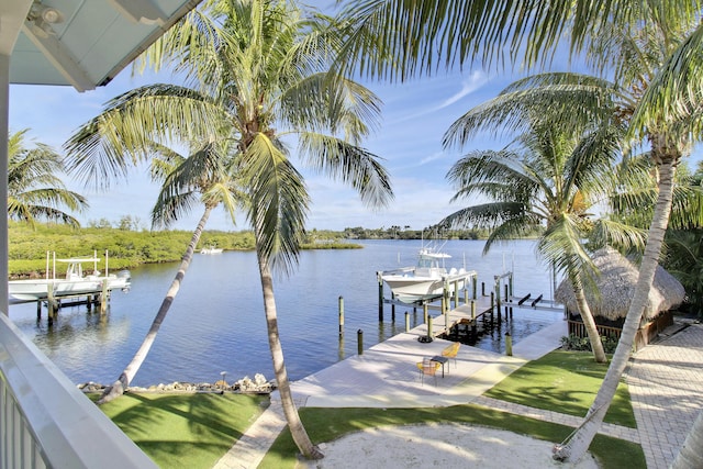 dock area with a water view