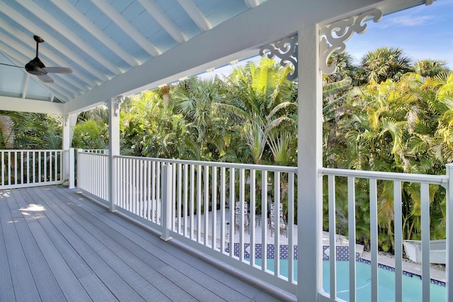 wooden deck with ceiling fan