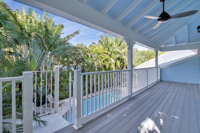 wooden terrace with ceiling fan