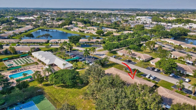 aerial view with a water view