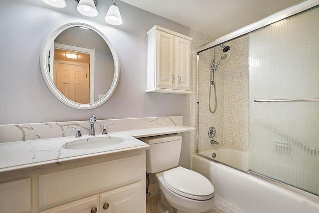 full bathroom featuring vanity, toilet, and enclosed tub / shower combo