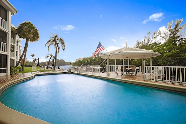 view of swimming pool with a patio area