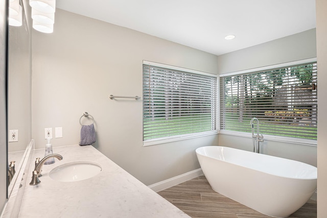 bathroom featuring vanity and a bath