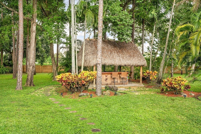 view of yard with a bar and a gazebo