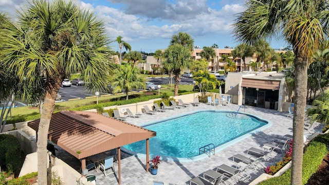 view of pool with a gazebo and a patio