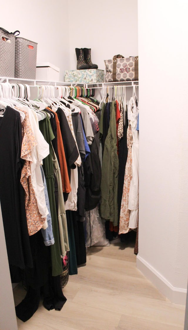 spacious closet featuring light wood-type flooring