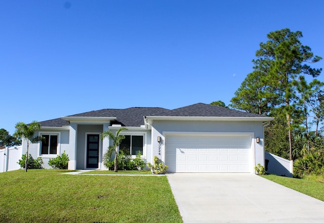 view of front of home featuring a garage and a front lawn