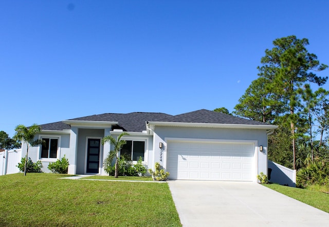 view of front of home featuring a front yard and a garage