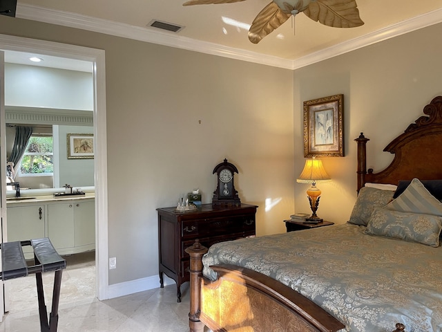 bedroom featuring crown molding and sink