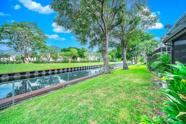 view of yard with a water view