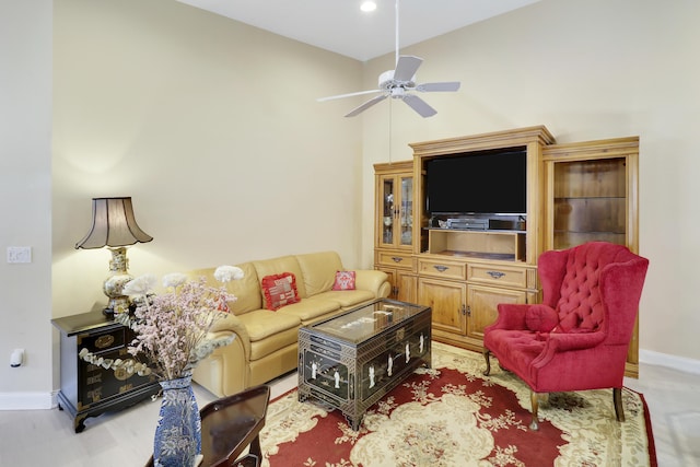 living room with ceiling fan