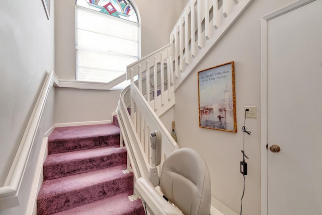 stairway with carpet floors