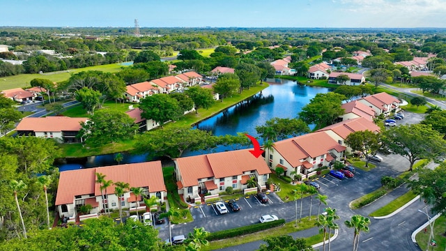 aerial view featuring a water view