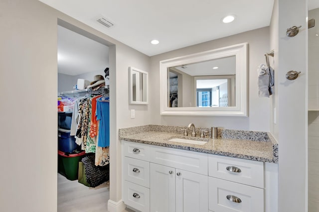 bathroom featuring vanity and wood-type flooring