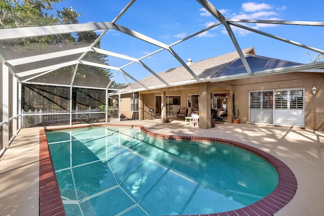 view of pool featuring a fenced in pool and a patio area