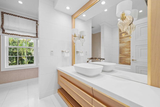 bathroom featuring vanity and tile patterned flooring