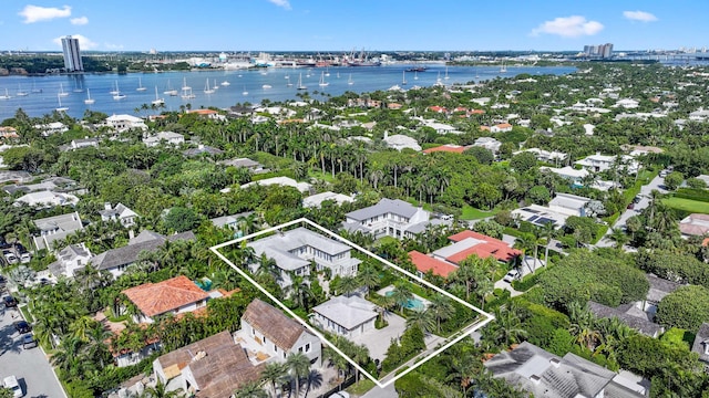 aerial view with a water view