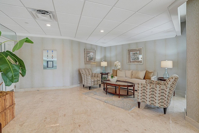 living room with crown molding