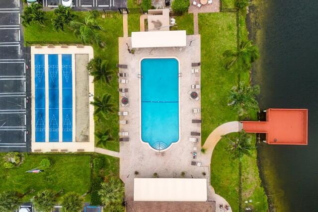 aerial view with a water view