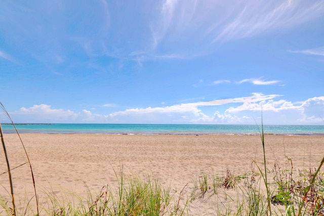 view of water feature with a beach view