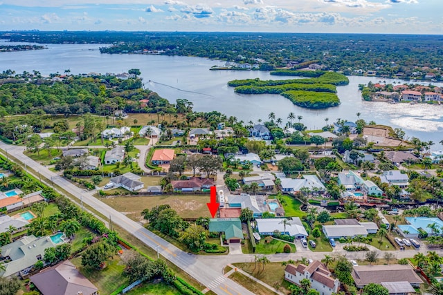 aerial view with a water view