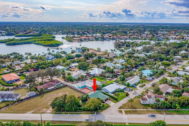 aerial view with a water view