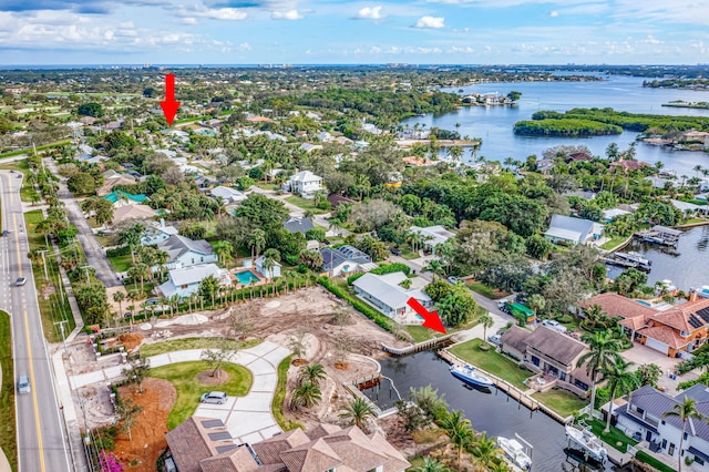 aerial view with a water view