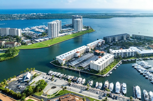 bird's eye view featuring a water view