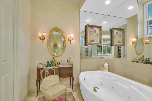 bathroom featuring tile patterned flooring and a bathtub