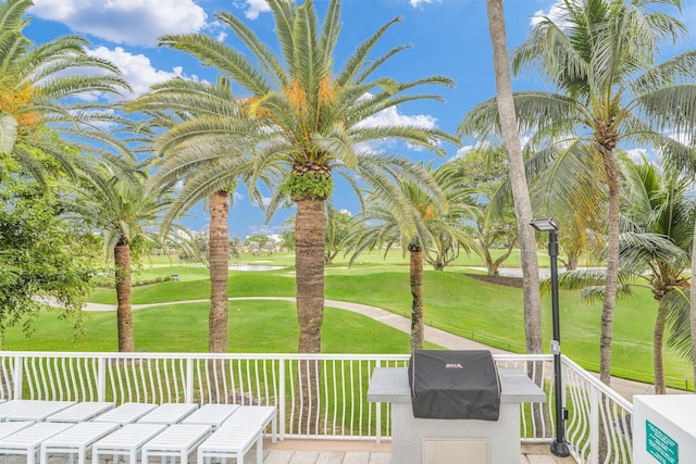 exterior space featuring a lawn and grilling area