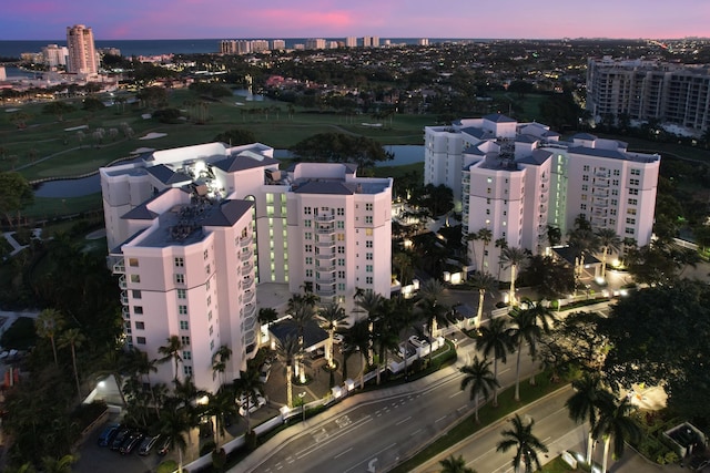 view of aerial view at dusk