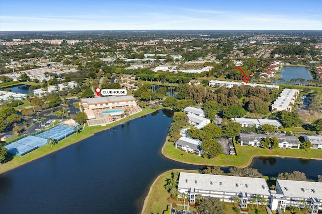 bird's eye view featuring a water view