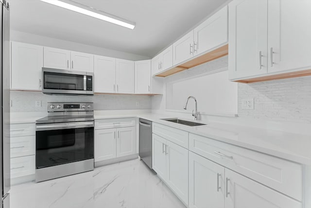 kitchen with white cabinetry, sink, and appliances with stainless steel finishes