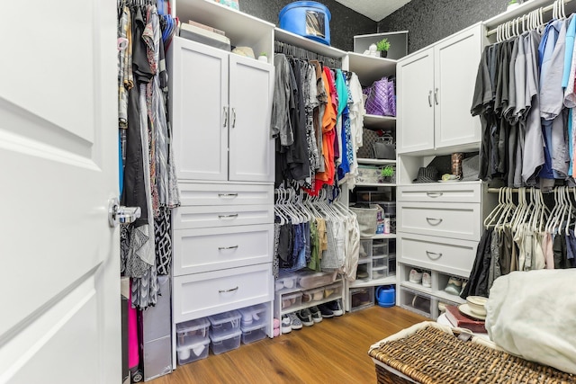 walk in closet featuring wood-type flooring