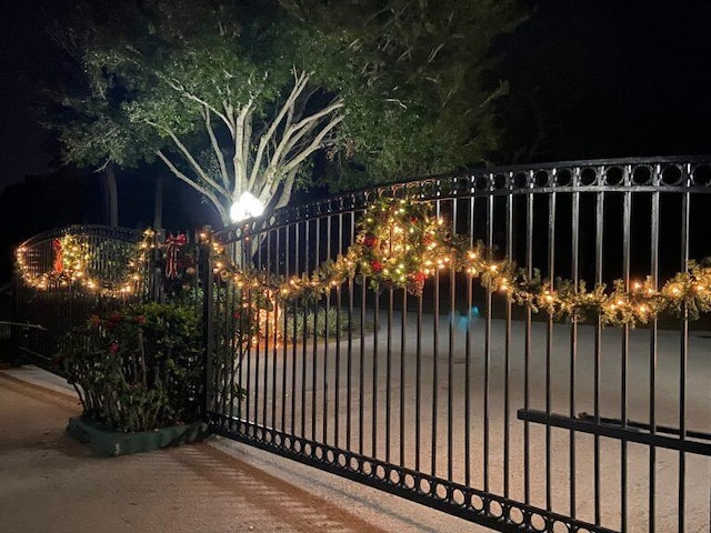 view of gate at night