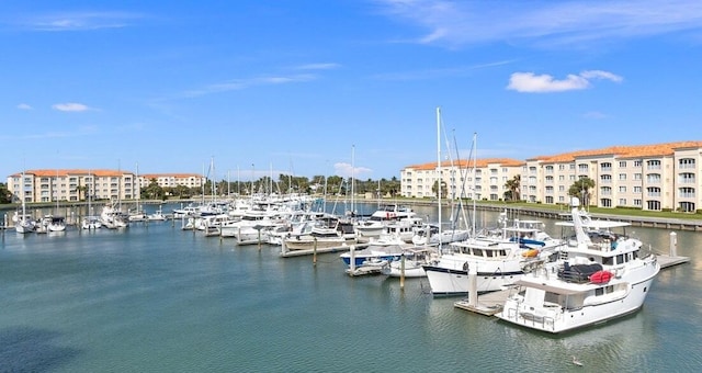 view of dock with a water view