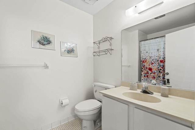 bathroom with tile patterned floors, vanity, and toilet