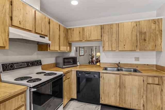 kitchen with sink, dishwasher, and white electric range