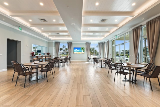 dining area with beamed ceiling