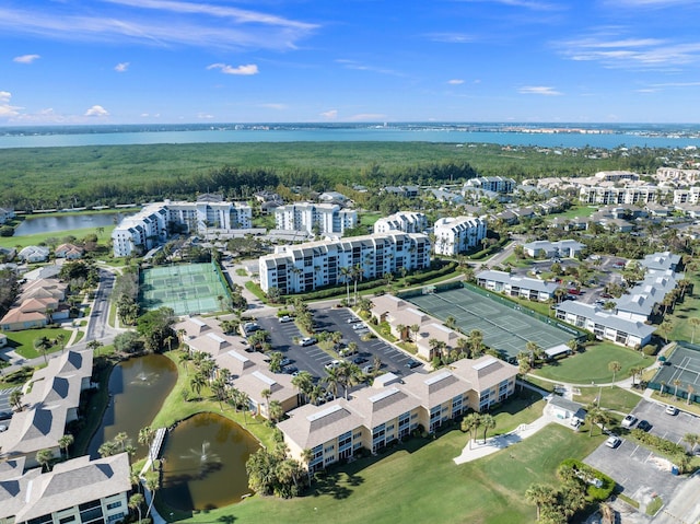 aerial view featuring a water view